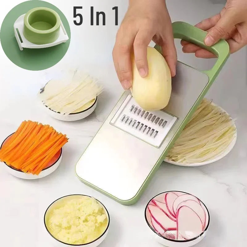 5-in-1 Stainless Steel Manual Multifunctional Manual Vegetable Slicer, Shredder, Grater